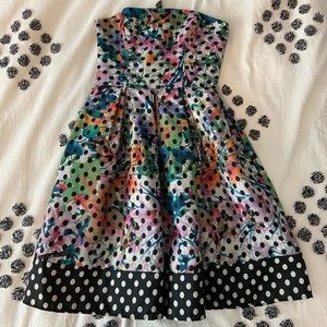 Anthropologie Corey Lynn Calter Polka Dot Floral Strapless Dress Prom Wedding